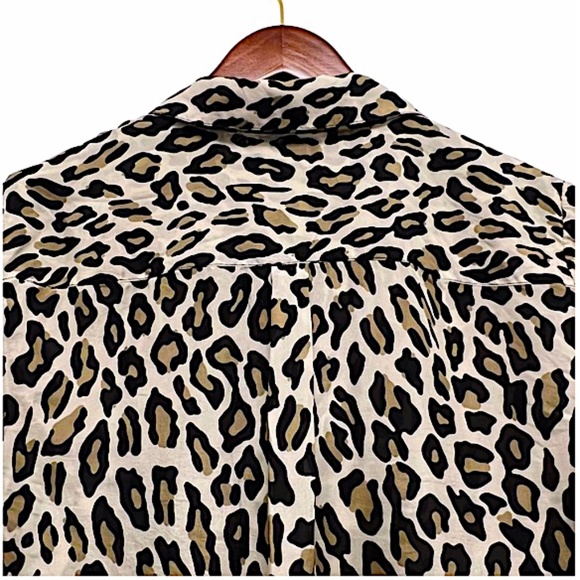 Theory Classic Straight Leopard Print Silk Shirt - Picture 7 of 14